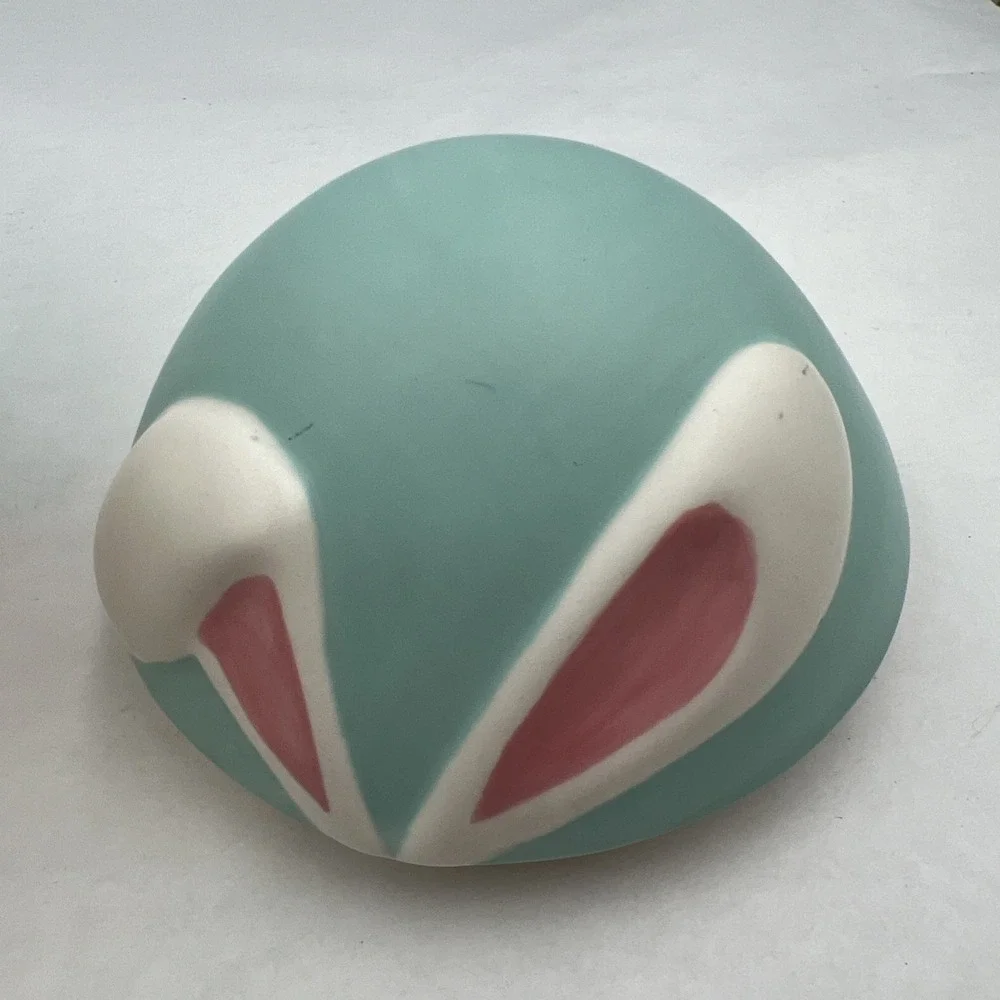 2010 Jelly Bean Candy Ceramic Blue Egg Carrot‎ Bunny Jar w Lid Easter